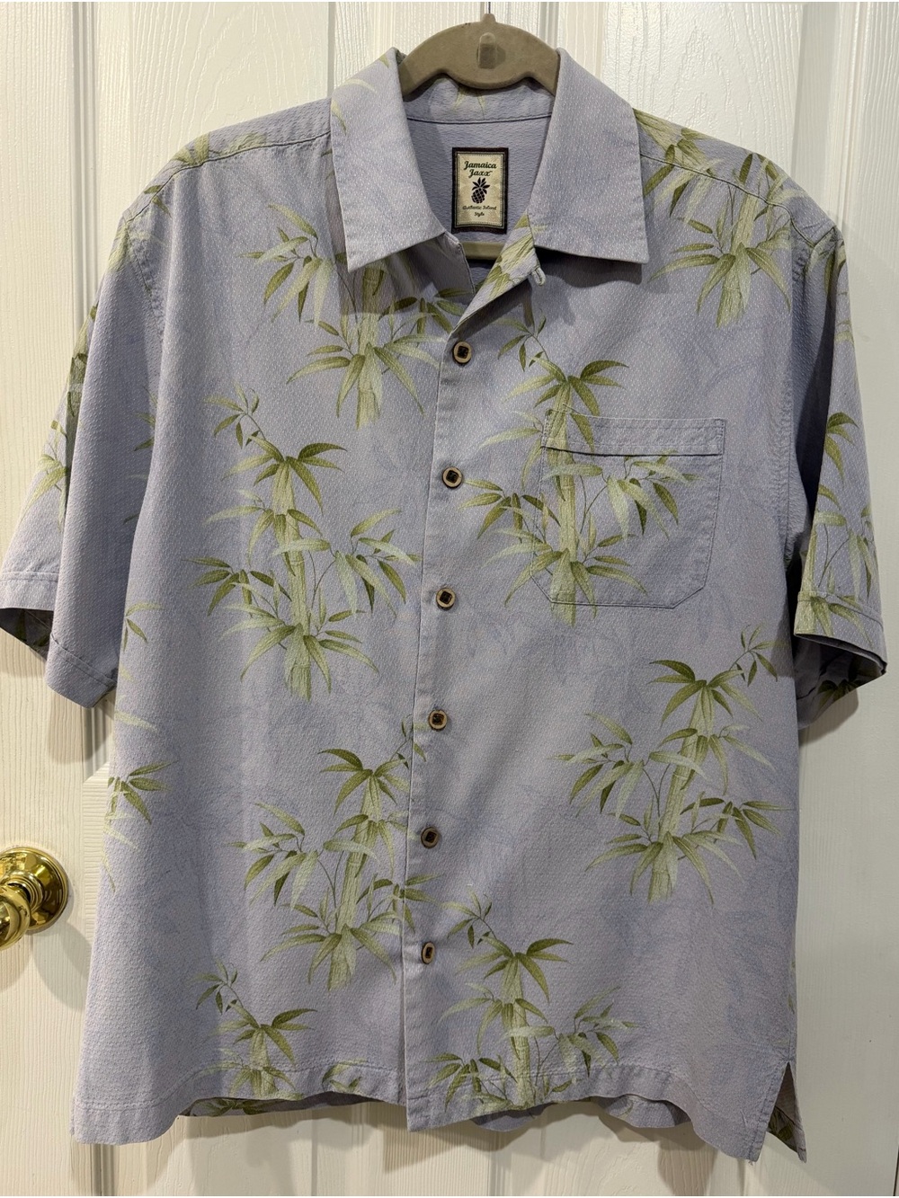 Jamaica Jaxx 100% Silk Woven Hawaiian Tropical Floral Button-Up Shirt Size M